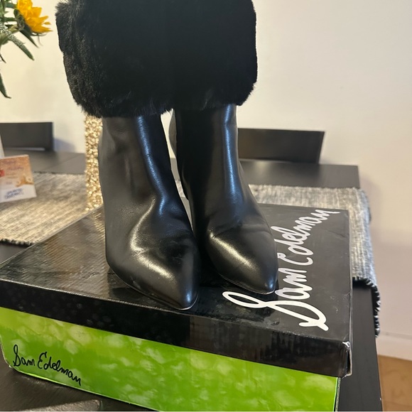Sam Edelman “Oleana” Black Leather Fur Boots Sz 8 - Picture 8 of 12